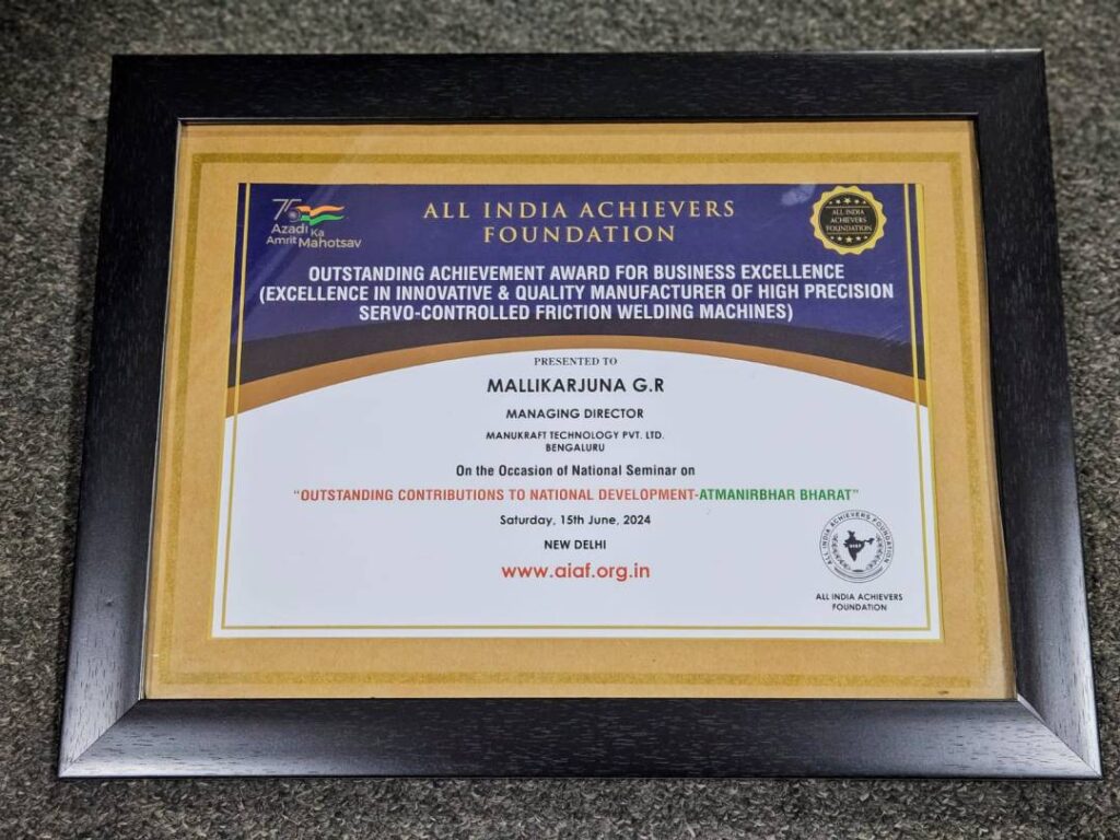 Manukraft Technologies innovation award servo welding